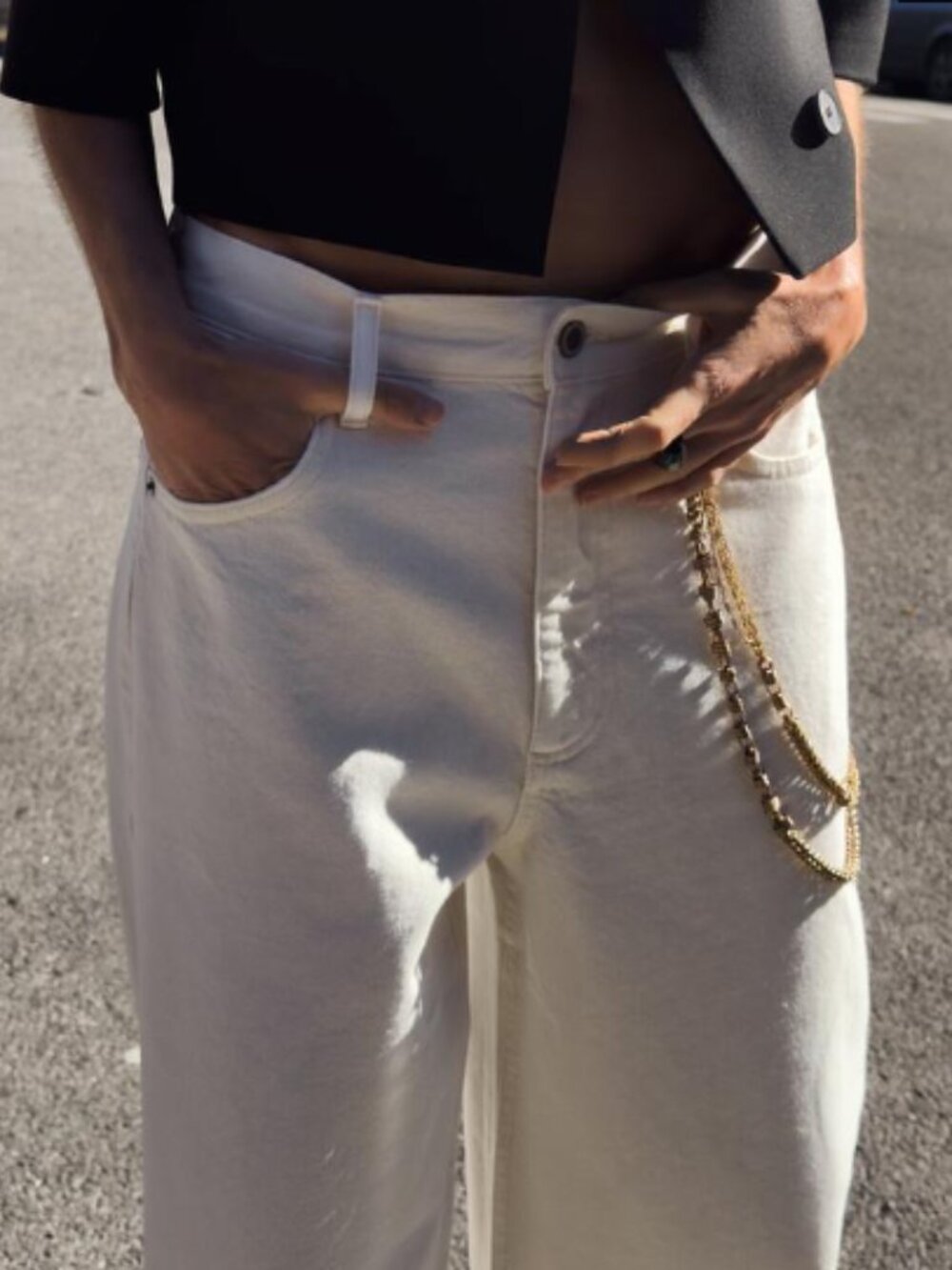ZARA Baggy Fit Mid Rise Dropped Crotch Straight Leg White Denim Jean--NWT--29 - Picture 2 of 16